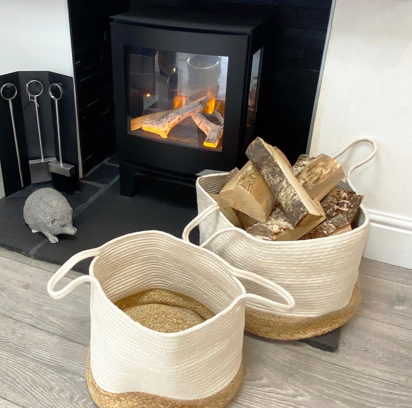 Walton Set Of Two Large Round Baskets - White