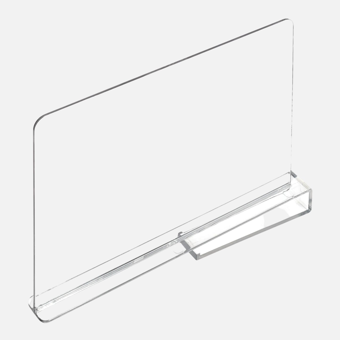 Clear acrylic shelf on a white background