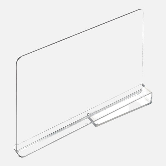 Clear acrylic shelf on a white background