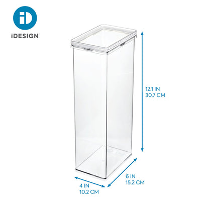 Clear plastic container with dimensions labeled, featuring the iDesign logo.