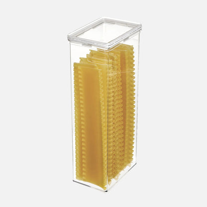 Clear container with stacked yellow packages on a white background