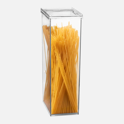 Extra large clear airtight food storage container filled with dry pasta